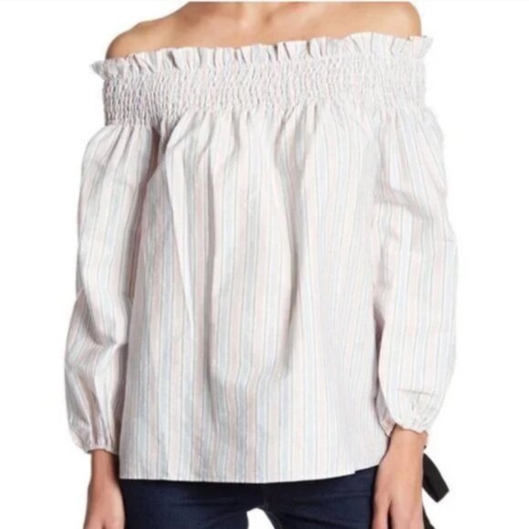 English Factory Off-the-Shoulder Stripe Tie Top - Picture 1 of 6